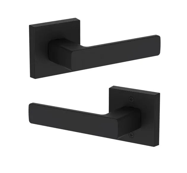 Baldwin Sharpewood Lever with Contemporary Square Rosette in Satin Black finish