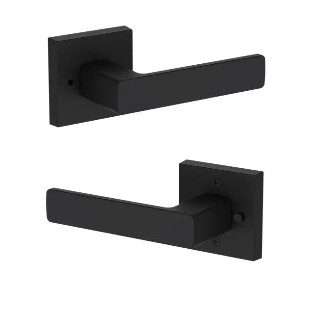Baldwin Sharpewood Lever with Contemporary Square Rosette in Satin Black finish