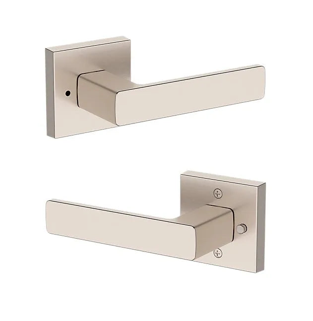Baldwin Sharpewood Lever with Contemporary Square Rosette in Satin Nickel finish