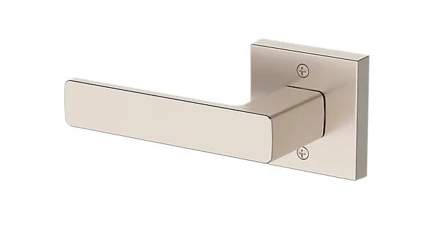 Baldwin Sharpewood Lever with Contemporary Square Rosette in Satin Nickel finish