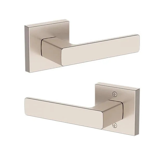 Baldwin Sharpewood Lever with Contemporary Square Rosette in Satin Nickel finish