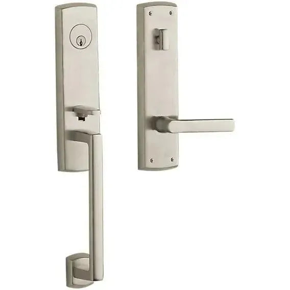 Baldwin Soho Single Cylinder 3/4 Escutcheon Handleset with Interior 5485V Soho Lever in Lifetime Satin Nickel finish