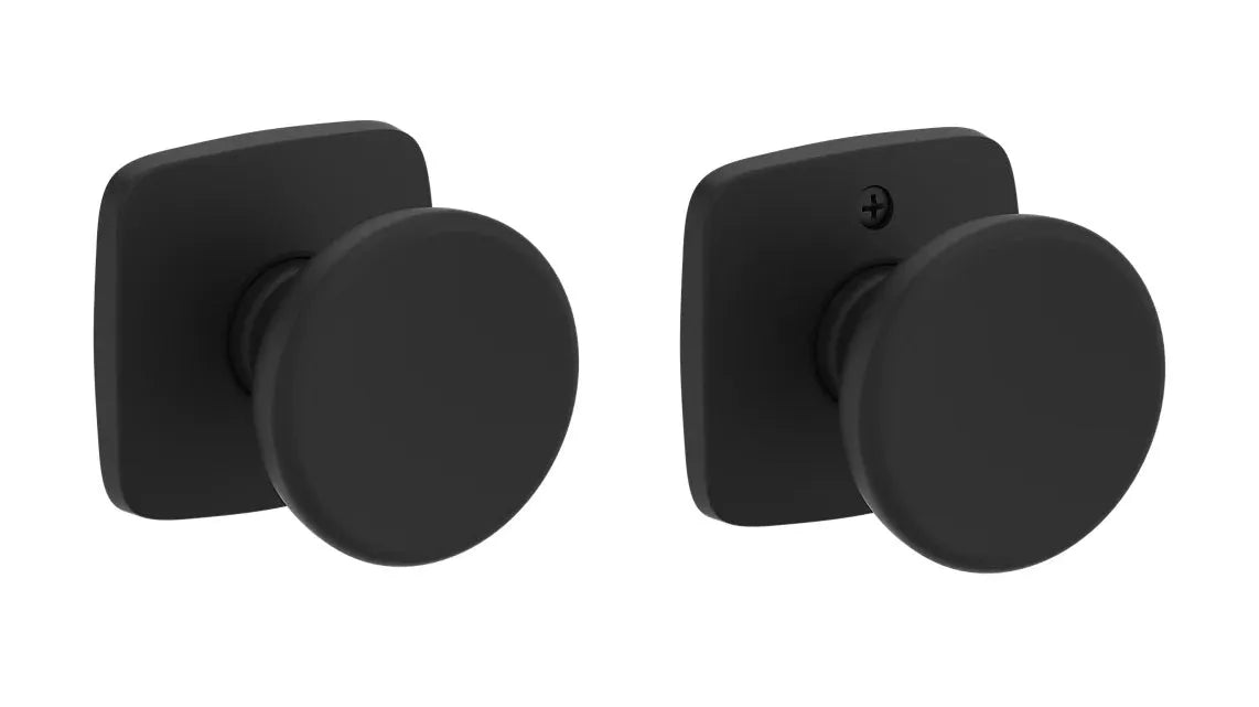 Baldwin Solvang Knob with Soft Square Rosette in Satin Black finish