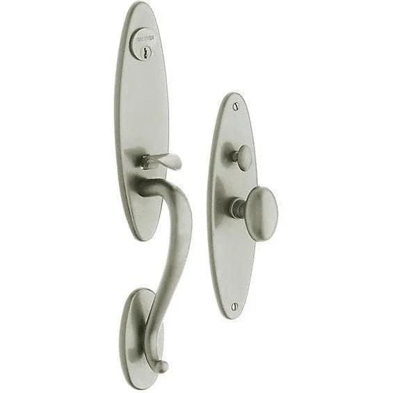 Baldwin Estate Springfield Mortise Handleset Entrance Trim with Interior 5025 Egg Knob in Lifetime Satin Nickel finish