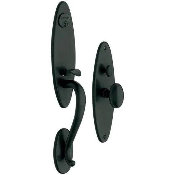 Baldwin Estate Springfield Mortise Handleset Entrance Trim with Interior 5025 Egg Knob in Satin Black finish