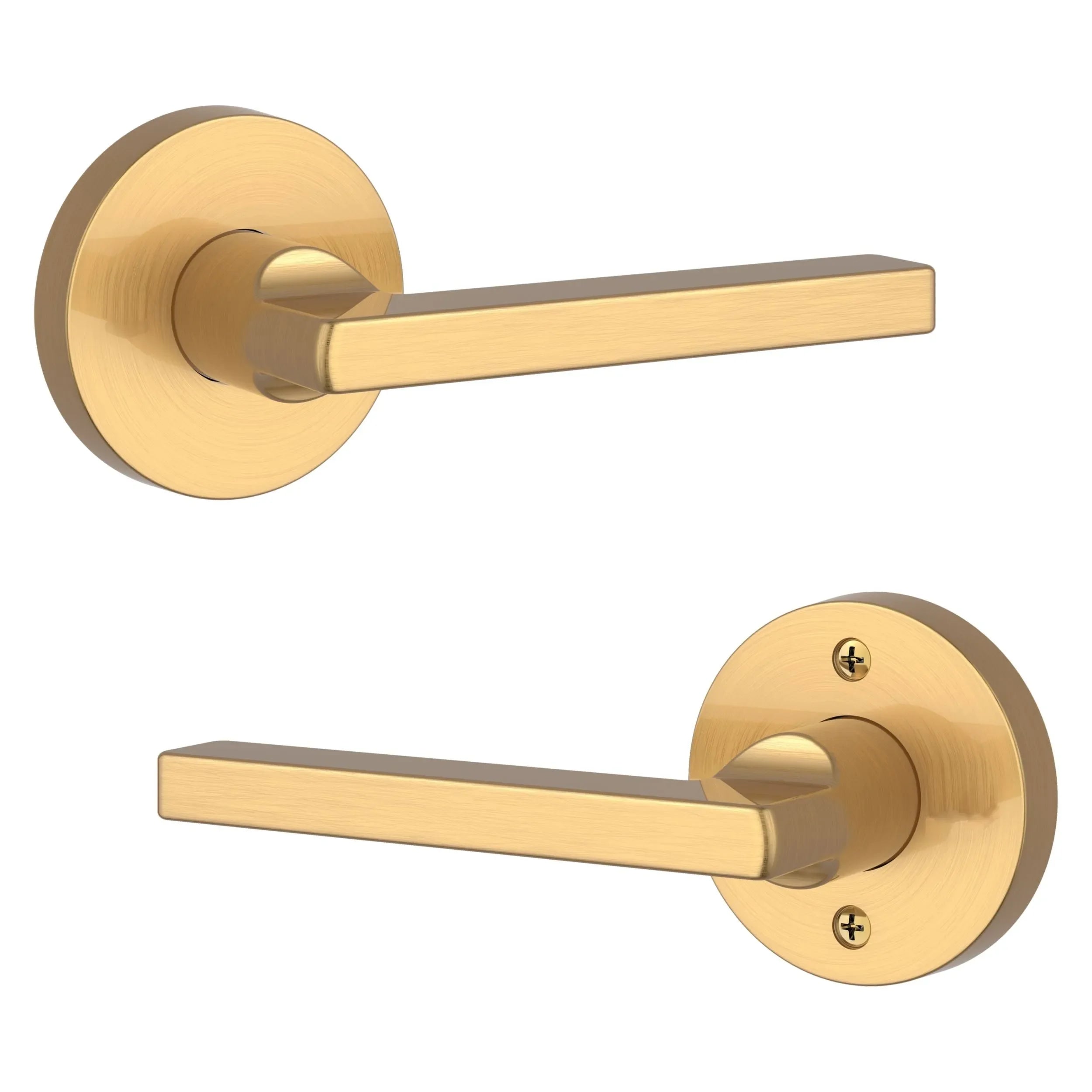 Baldwin Square Lever with Contemporary Round Rosette Lifetime Satin Brass