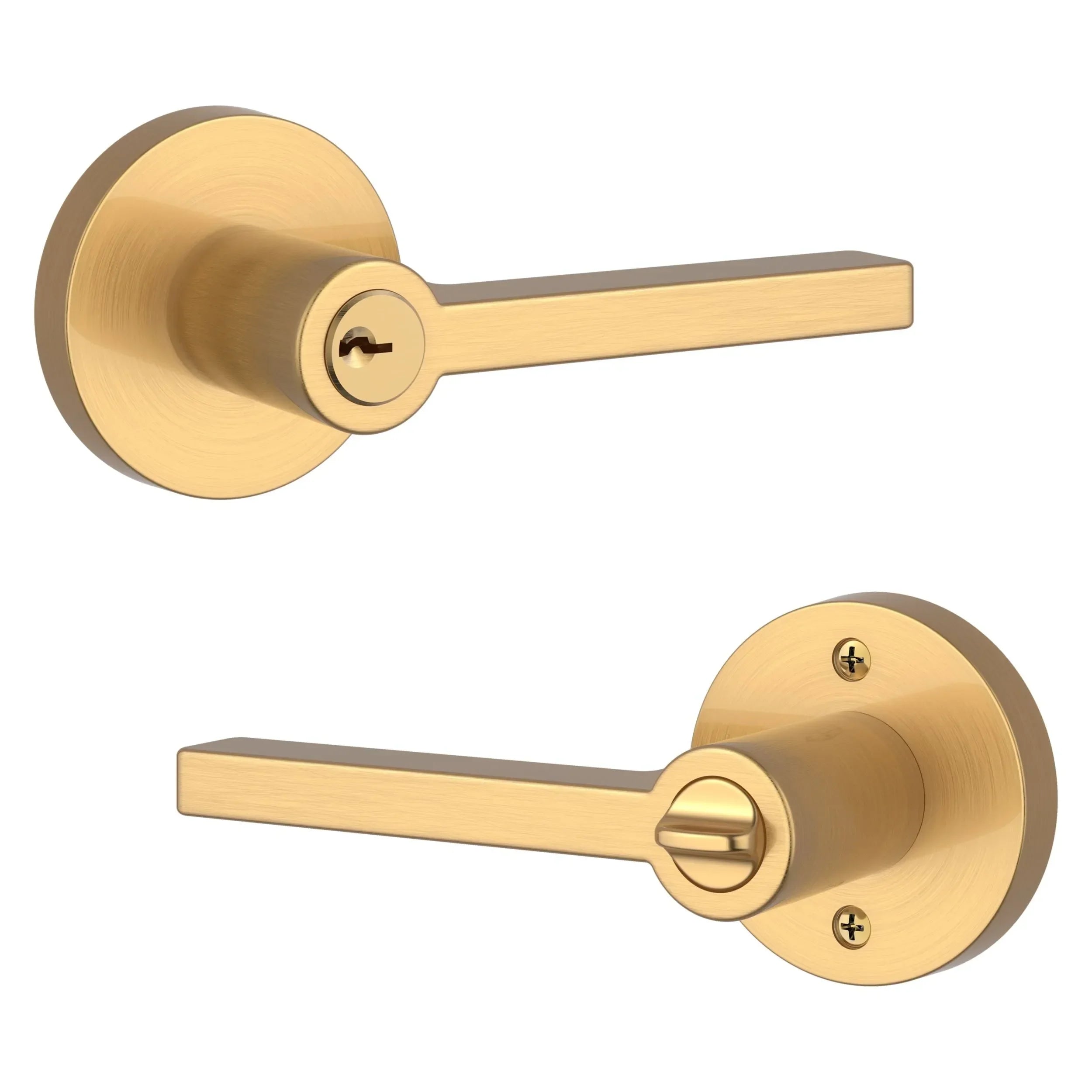 Baldwin Square Lever with Contemporary Round Rosette Lifetime Satin Brass