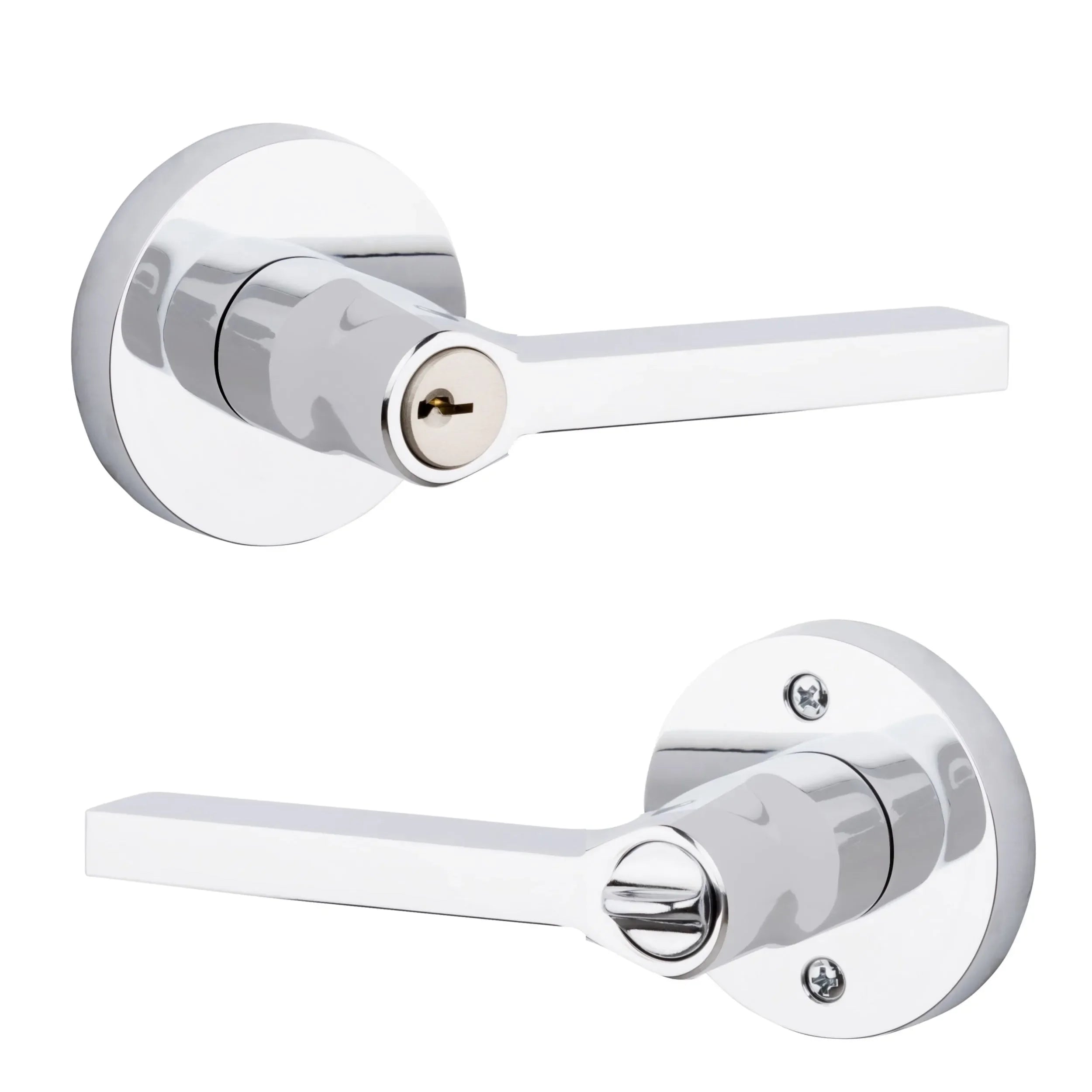 Baldwin Square Lever with Contemporary Round Rosette Polished Chrome