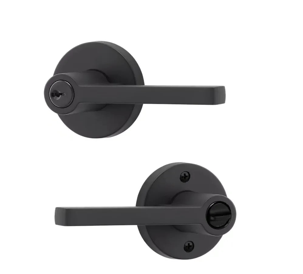 Baldwin Square Lever with Contemporary Round Rosette Satin Black
