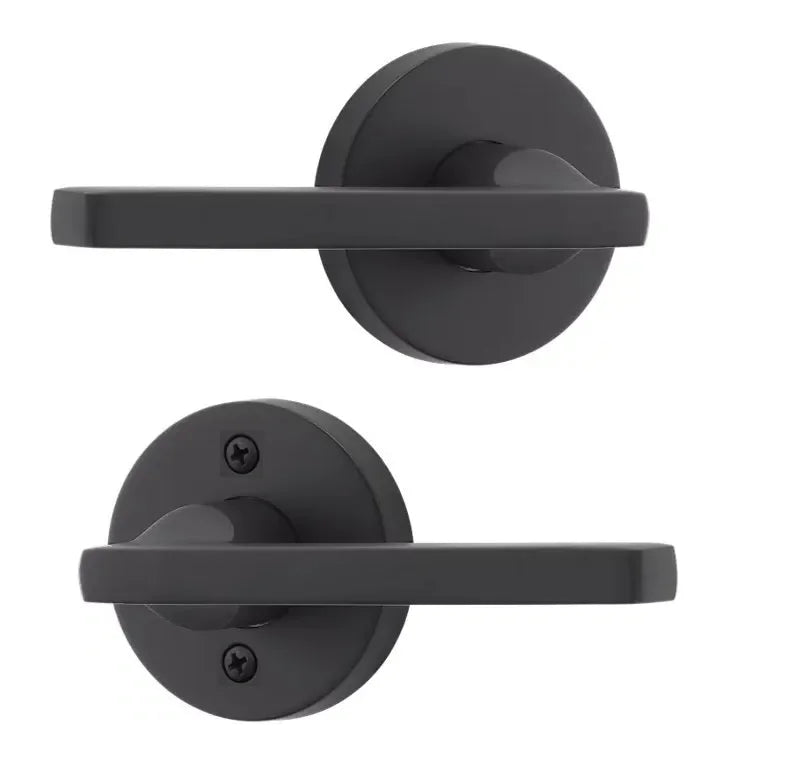 The Baldwin Reserve Square Lever with Contemporary Round Rosette in Satin Black finish.