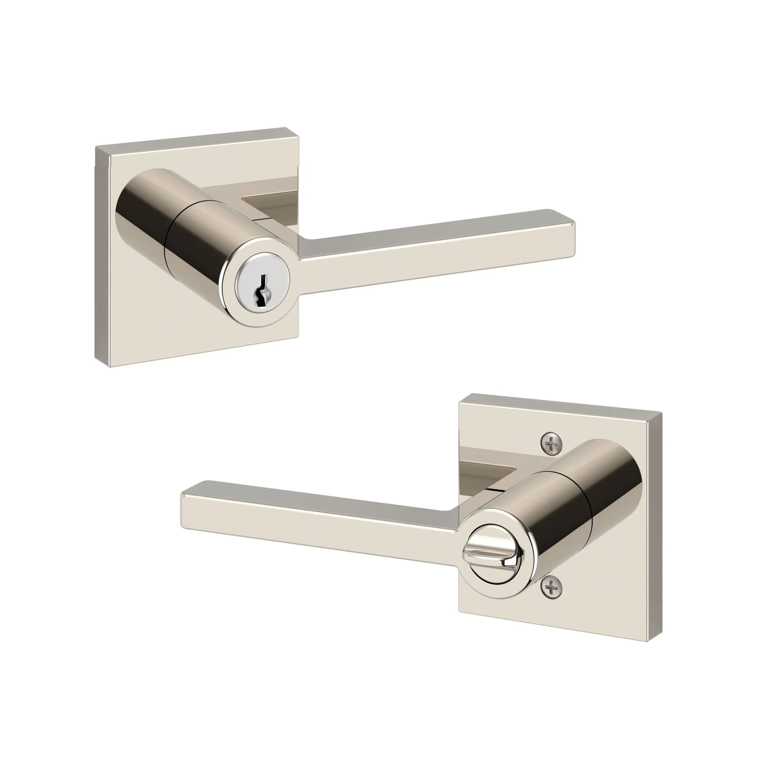 Baldwin Square Lever with Contemporary Square Rosette Lifetime Polished Nickel
