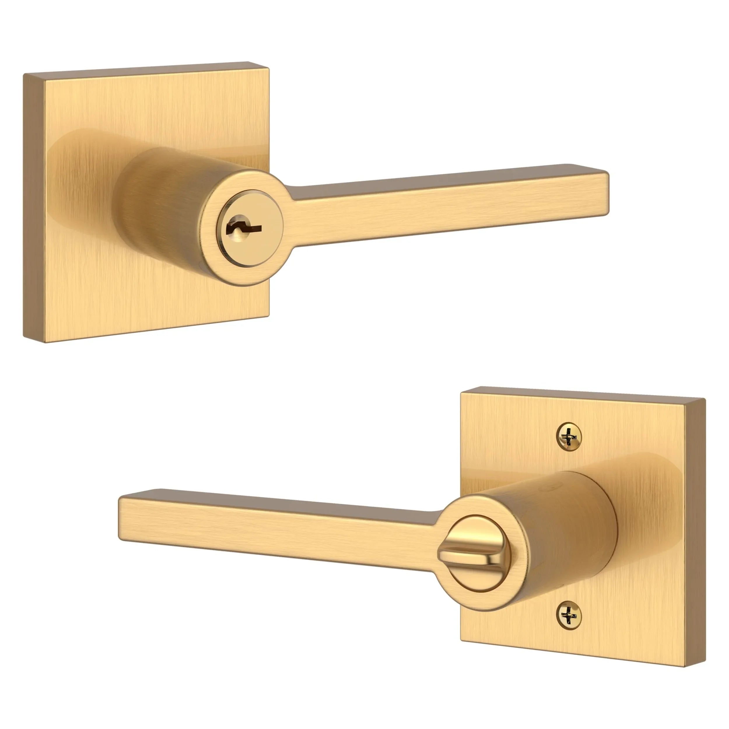Baldwin Square Lever with Contemporary Square Rosette Lifetime Satin Brass