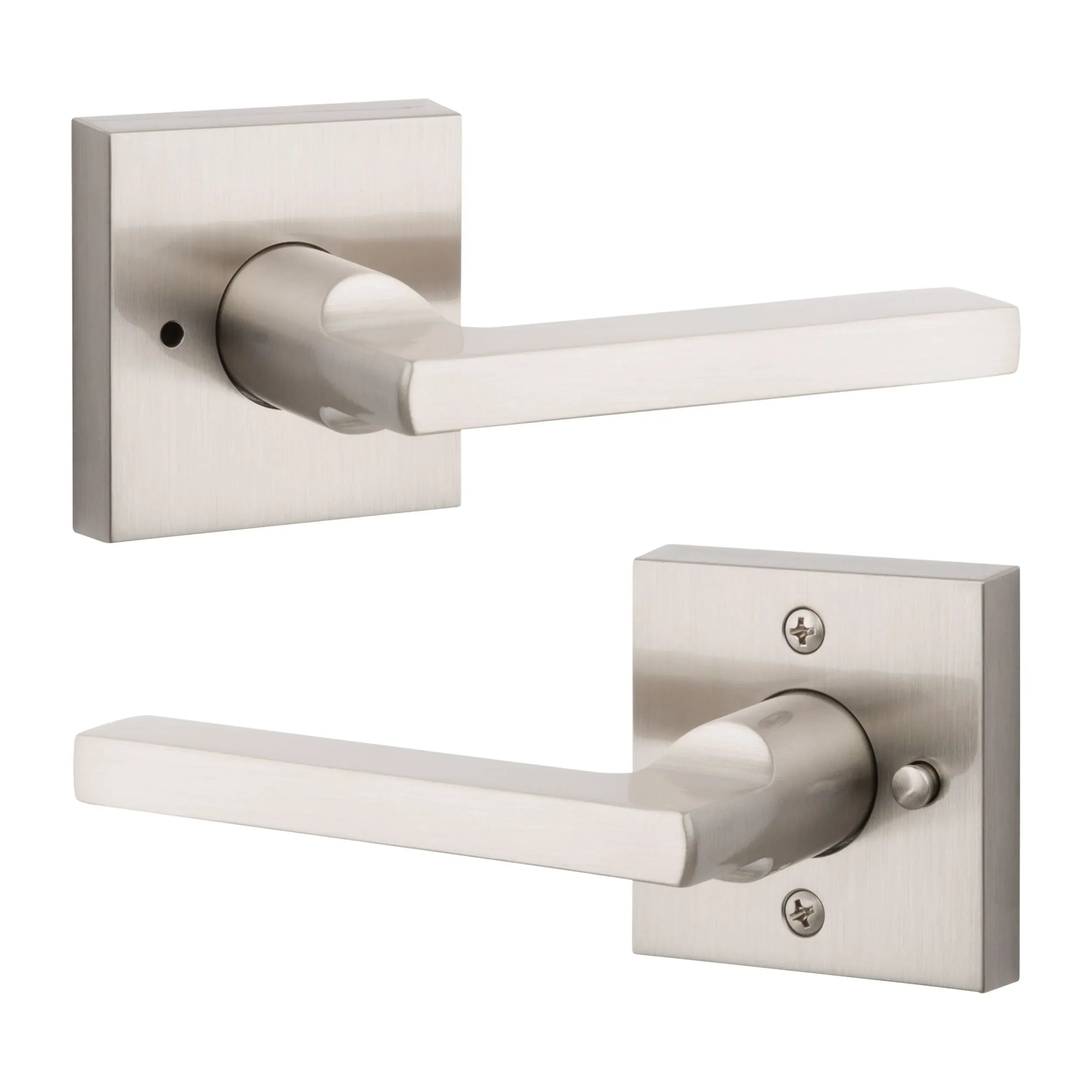 Baldwin Square Lever with Contemporary Square Rosette Lifetime Satin Nickel
