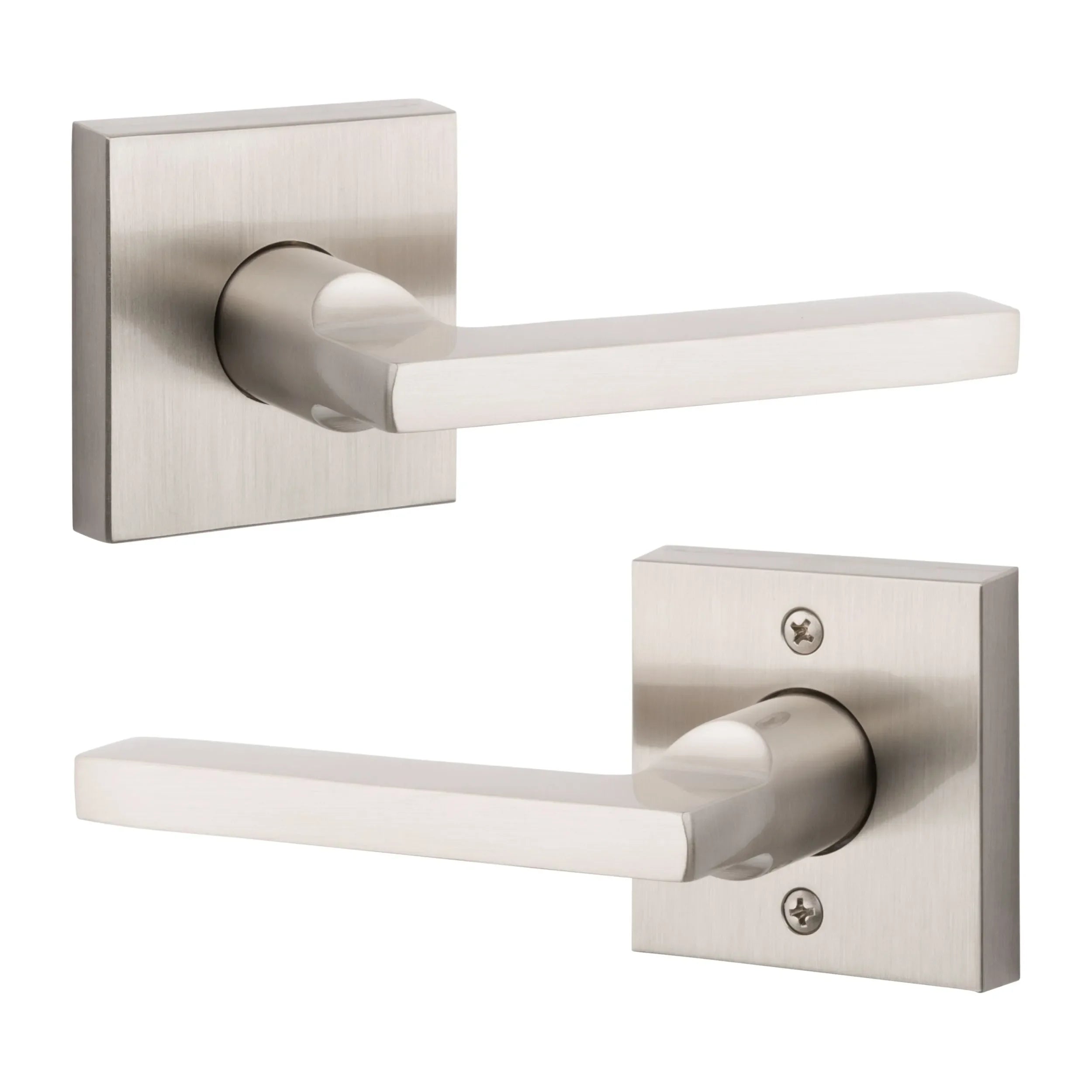 Baldwin Square Lever with Contemporary Square Rosette Lifetime Satin Nickel
