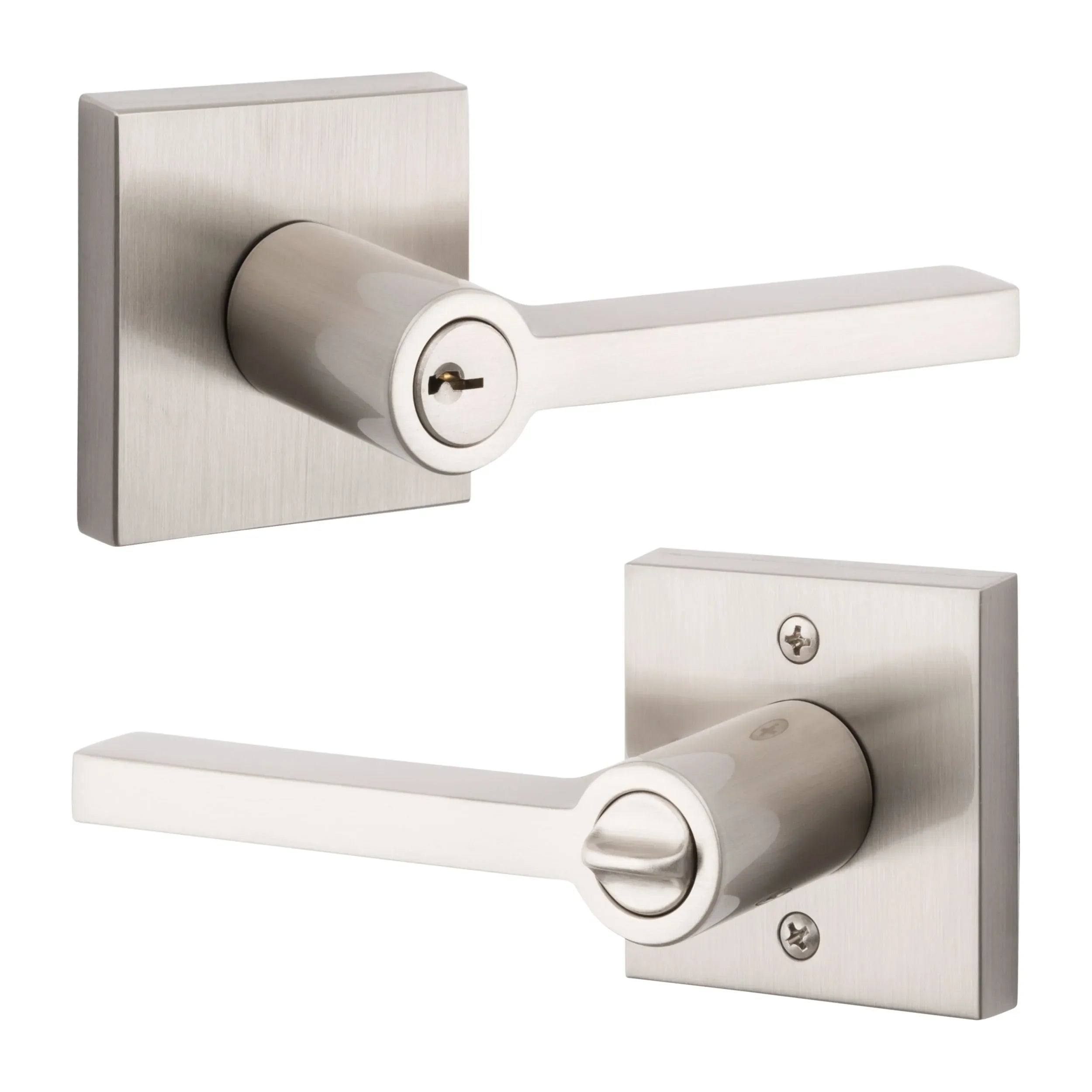 Baldwin Square Lever with Contemporary Square Rosette Lifetime Satin Nickel