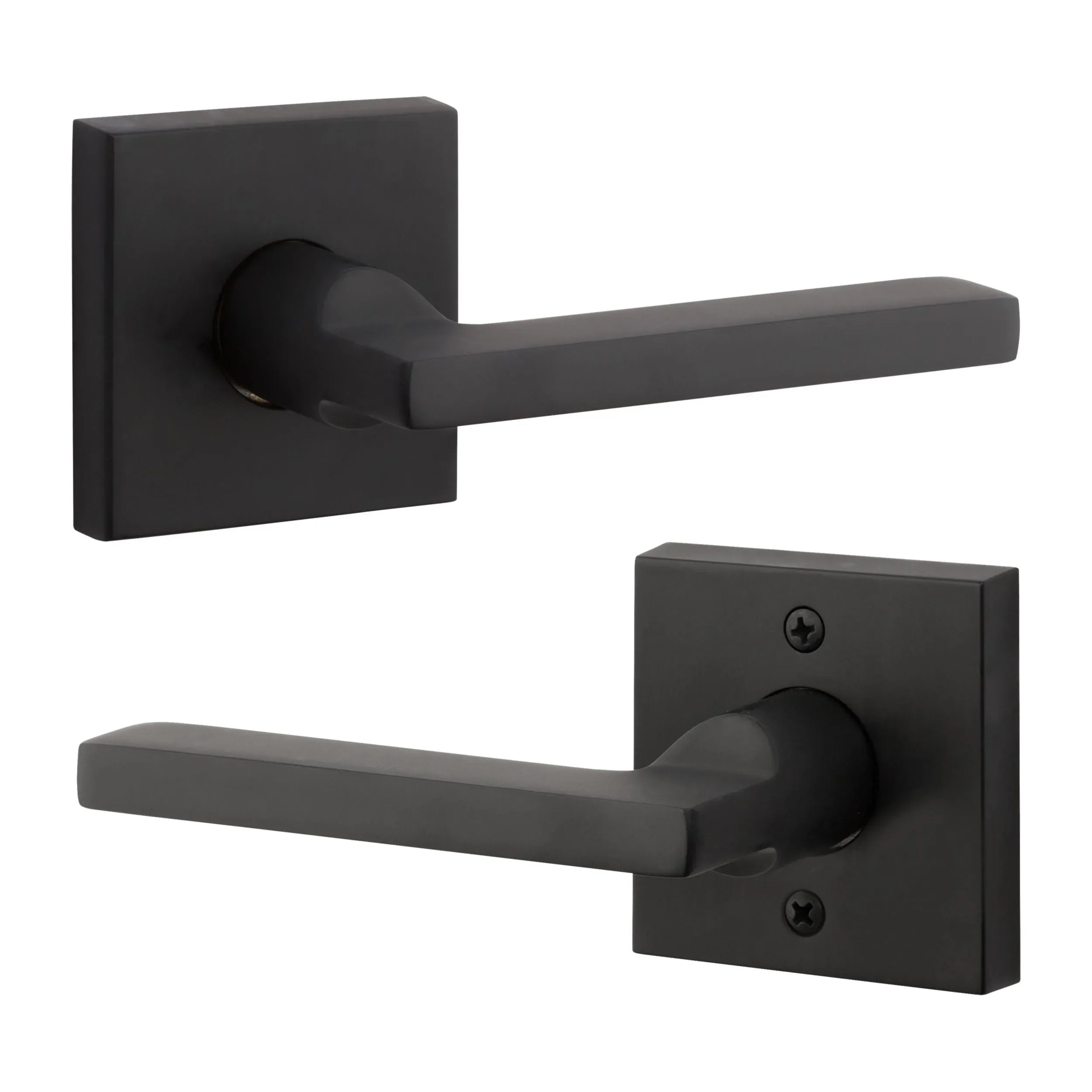 The Baldwin Reserve Square Lever with Contemporary Square Rosette in Satin Black finish.