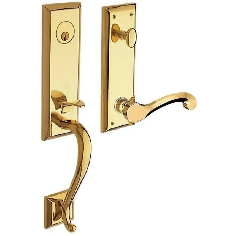 Baldwin Stonegate Single Cylinder Handleset with Interior 5445V Classic Lever in Unlacquered Brass finish