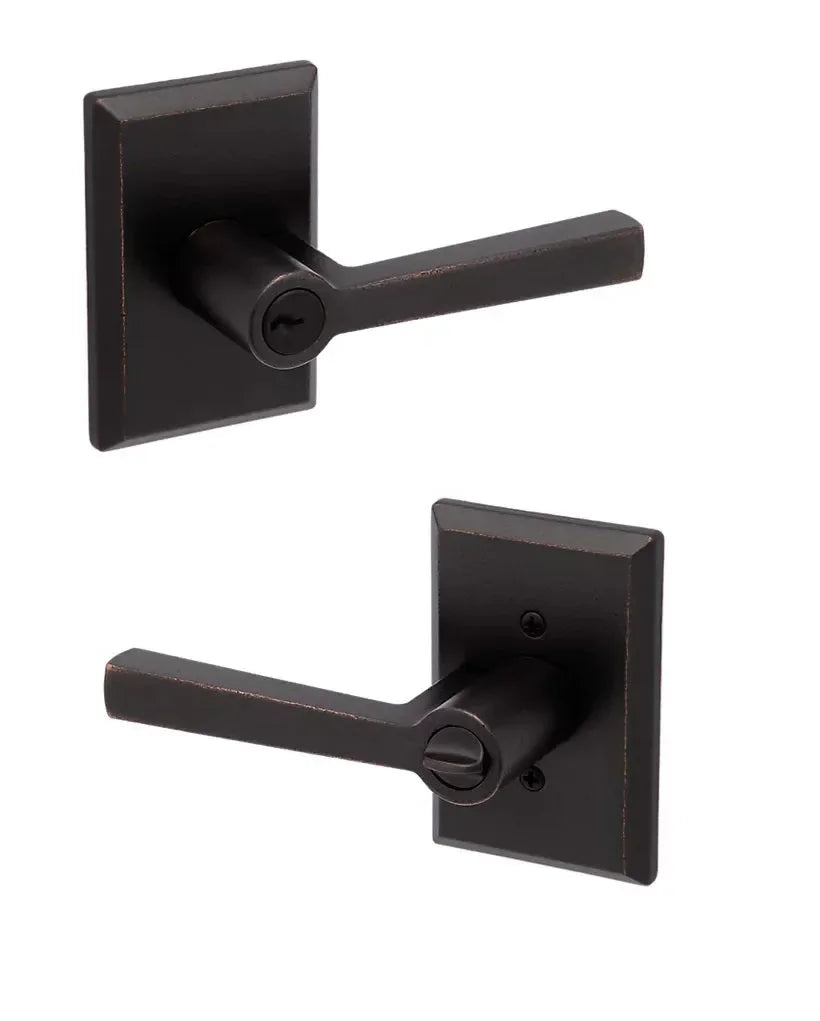 Baldwin Taper Lever with Rustic Square Rosette Dark Bronze