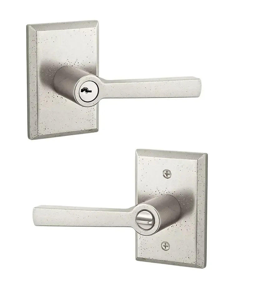 Baldwin Taper Lever with Rustic Square Rosette White Bronze