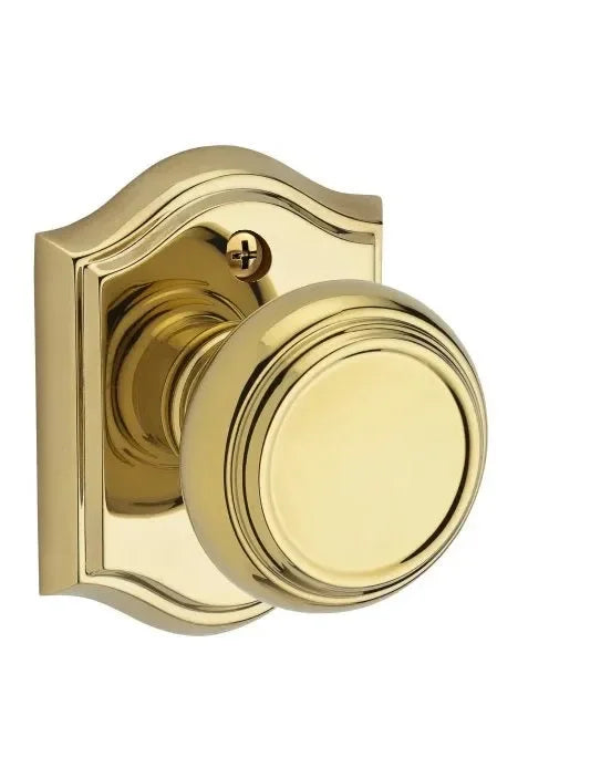 Baldwin Traditional Knob with Traditional Arch Rosette Lifetime Polished Brass