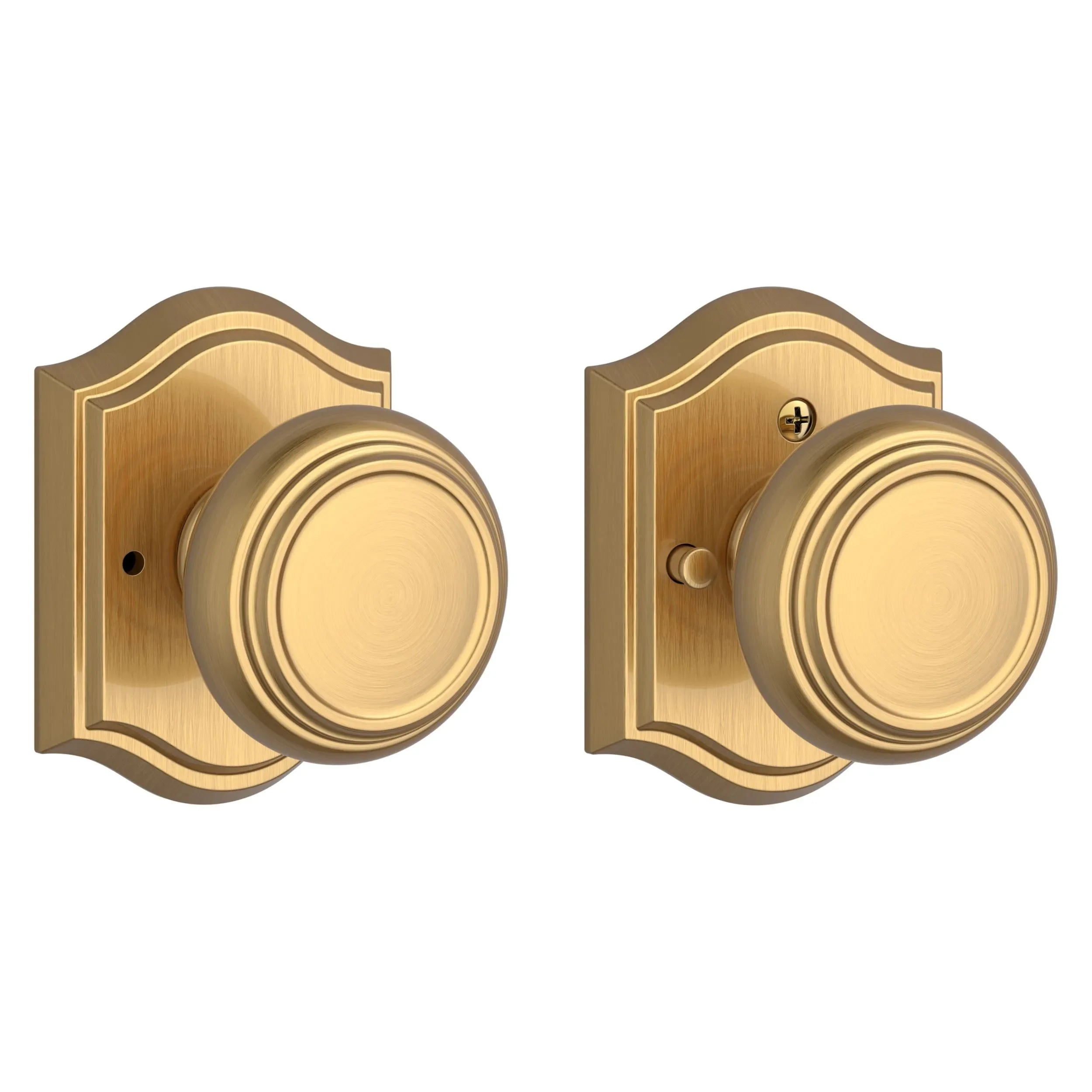 Baldwin Traditional Knob with Traditional Arch Rosette Lifetime Satin Brass