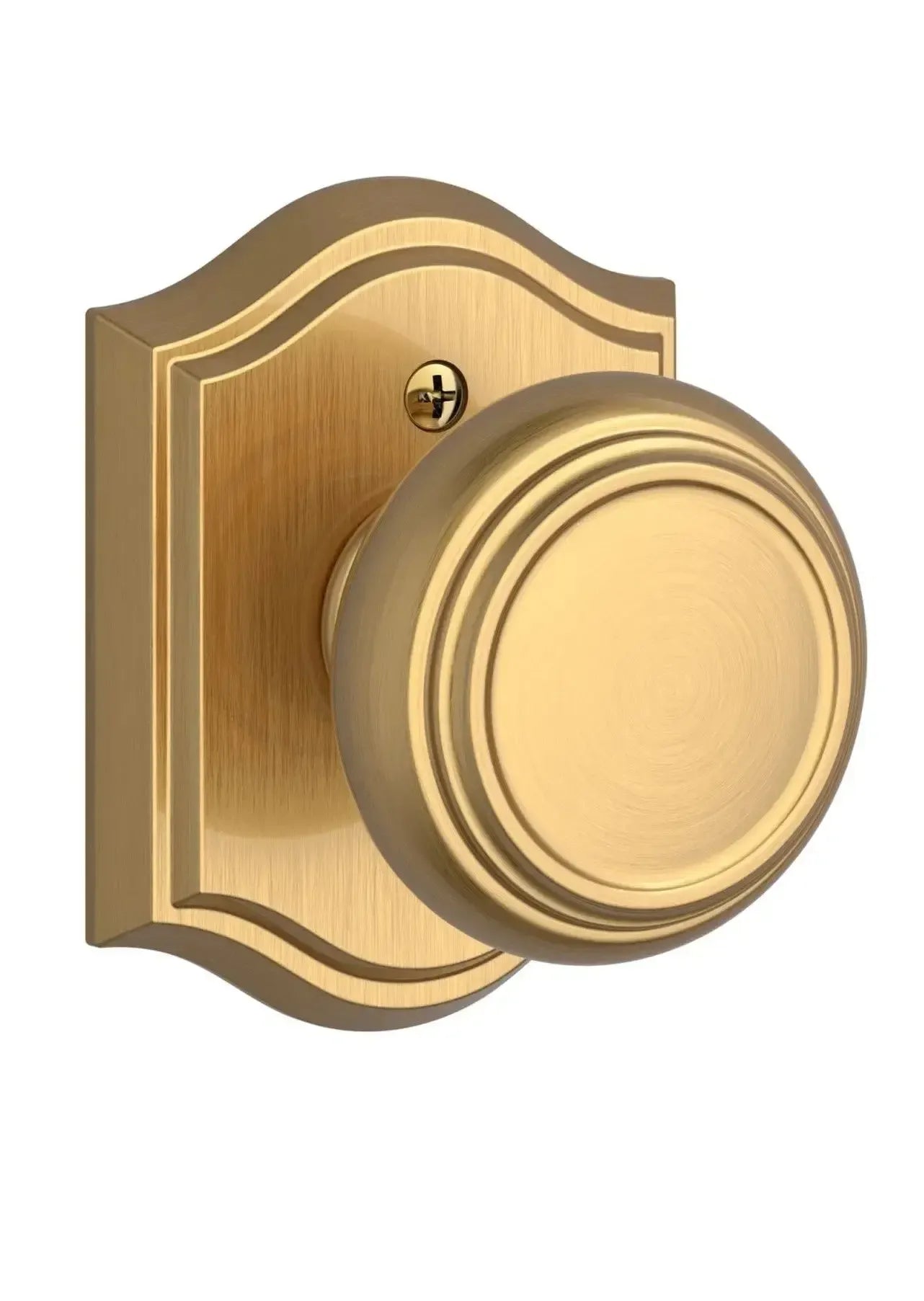 Baldwin Traditional Knob with Traditional Arch Rosette in Lifetime Satin Brass finish