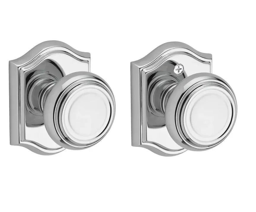 Baldwin Traditional Knob with Traditional Arch Rosette Polished Chrome