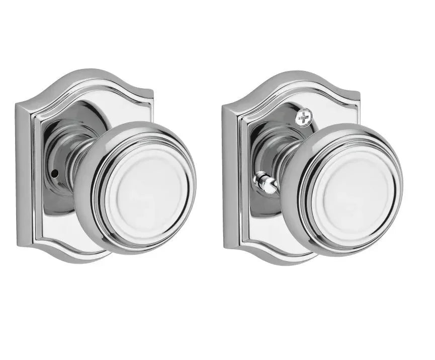 Baldwin Traditional Knob with Traditional Arch Rosette Polished Chrome