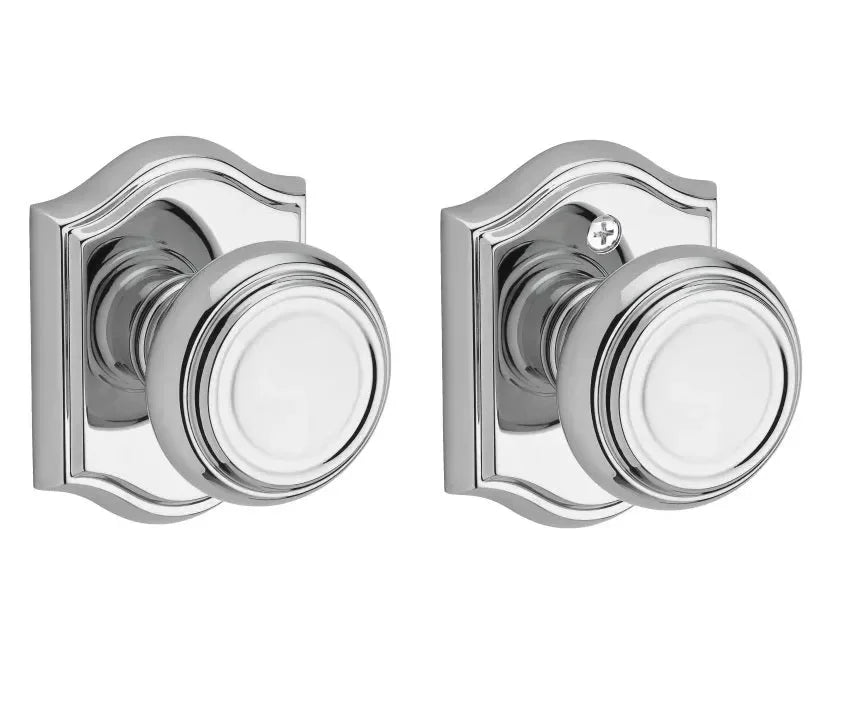 Baldwin Traditional Knob with Traditional Arch Rosette Polished Chrome