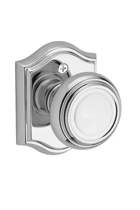 Baldwin Traditional Knob with Traditional Arch Rosette Polished Chrome
