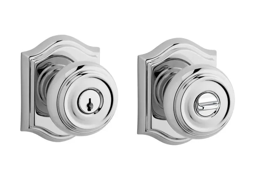 Baldwin Traditional Knob with Traditional Arch Rosette Polished Chrome