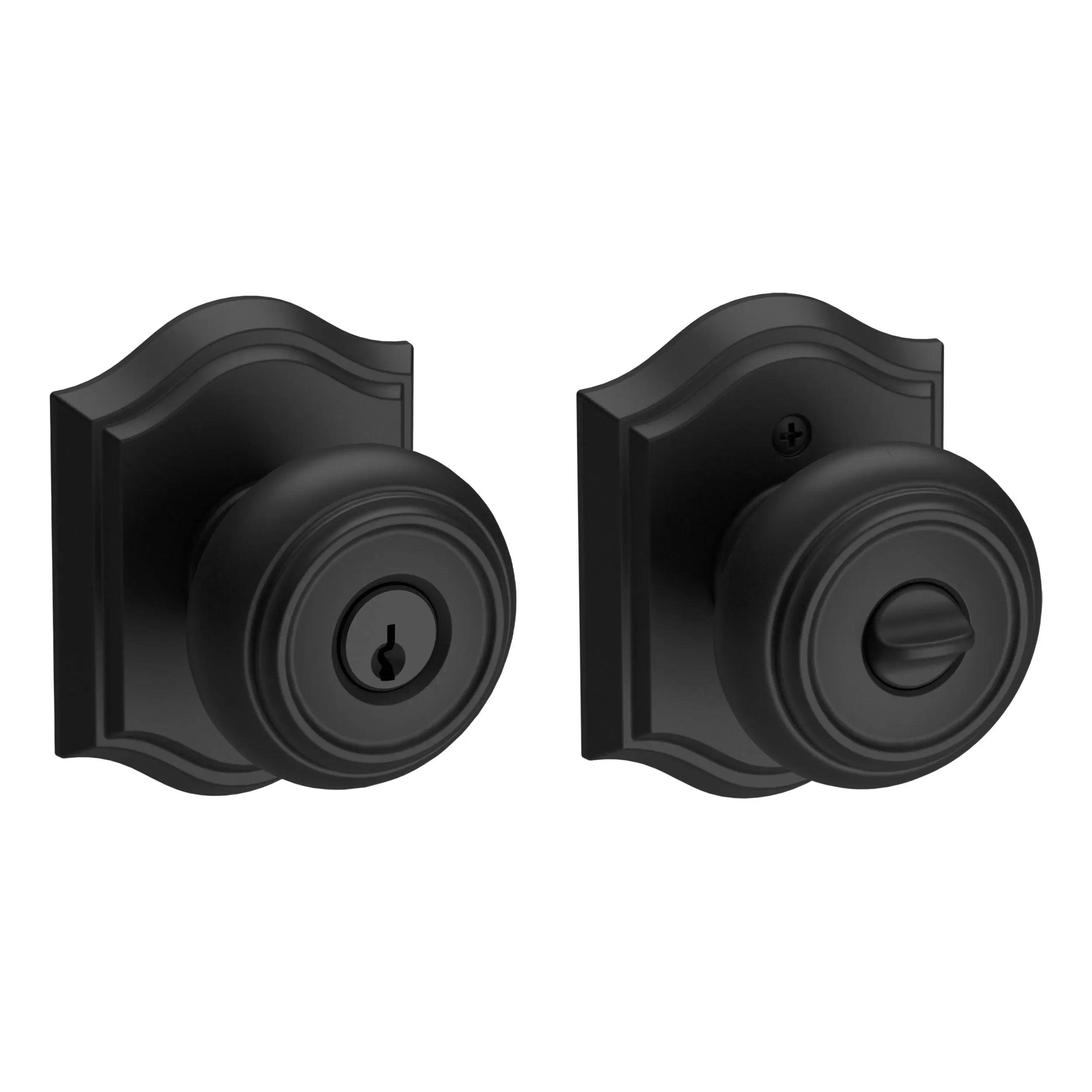Baldwin Traditional Knob with Traditional Arch Rosette Satin Black