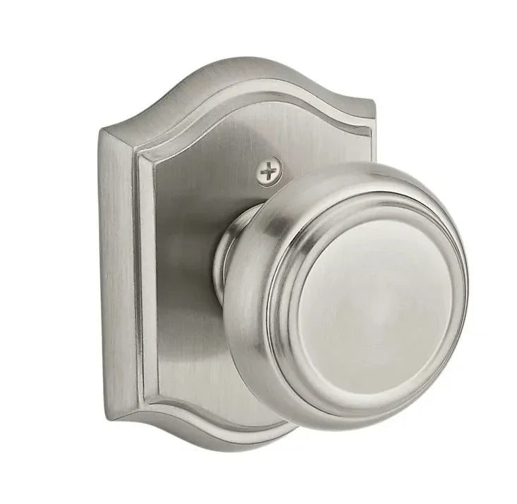 Baldwin Traditional Knob with Traditional Arch Rosette Satin Nickel
