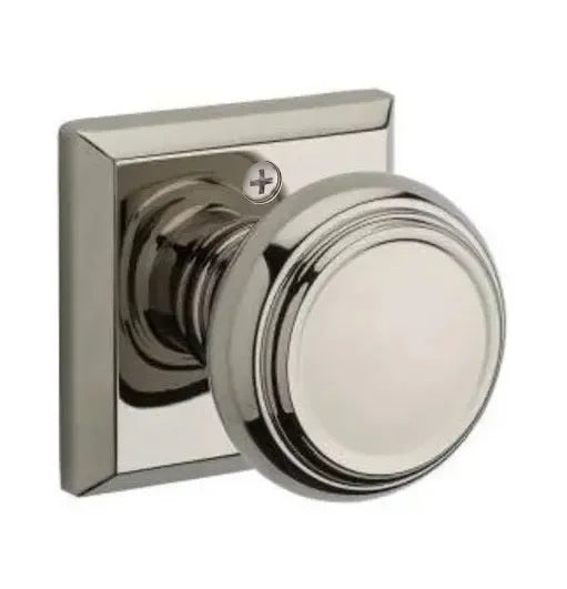 Baldwin Traditional Knob with Traditional Square Rosette Lifetime Polished Nickel