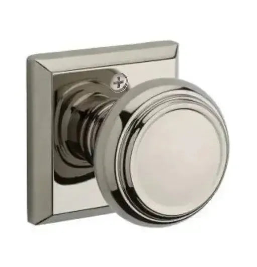 Baldwin Traditional Knob with Traditional Square Rosette in Lifetime Polished Nickel finish