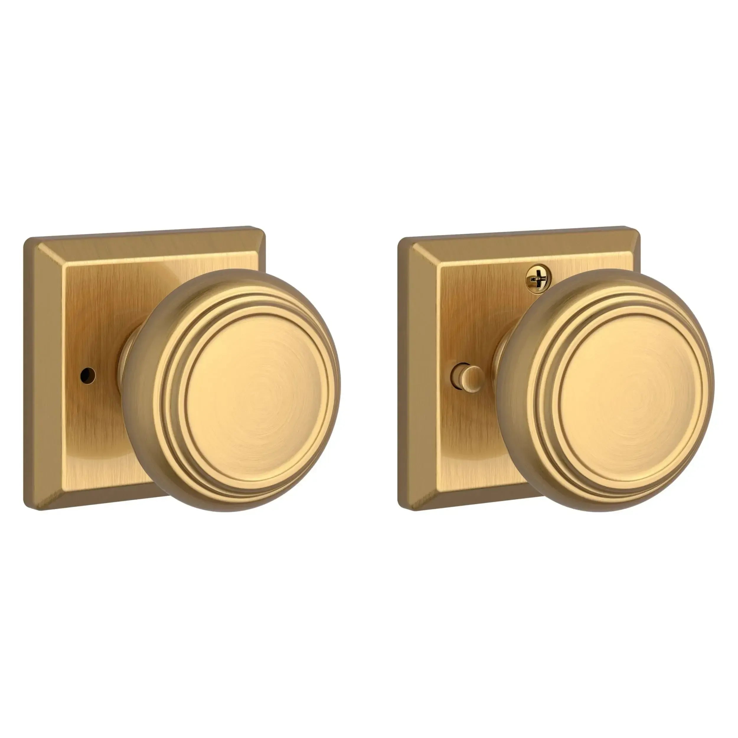 Baldwin Traditional Knob with Traditional Square Rosette in Lifetime Satin Brass finish