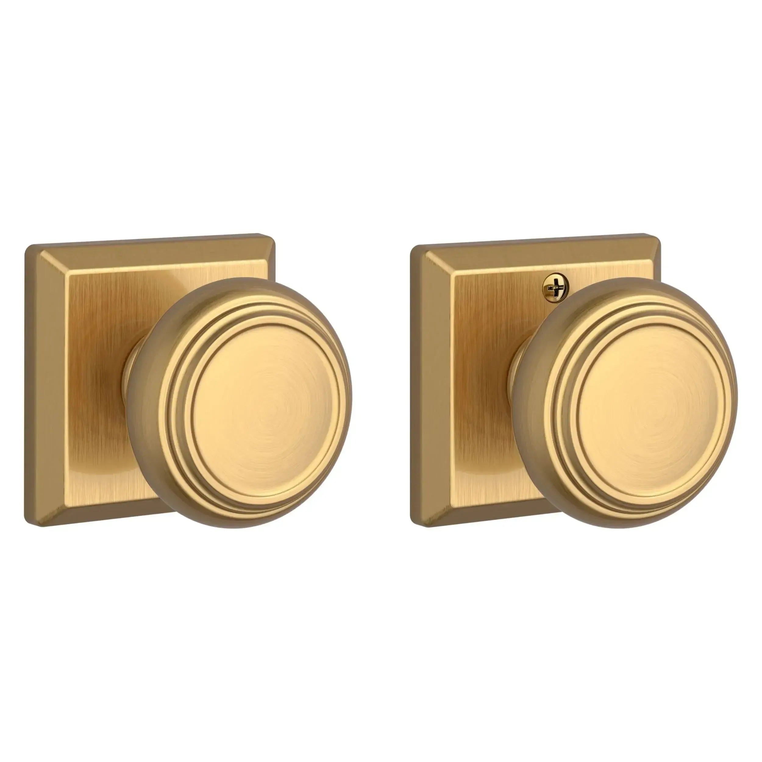 Baldwin Traditional Knob with Traditional Square Rosette in Lifetime Satin Brass finish