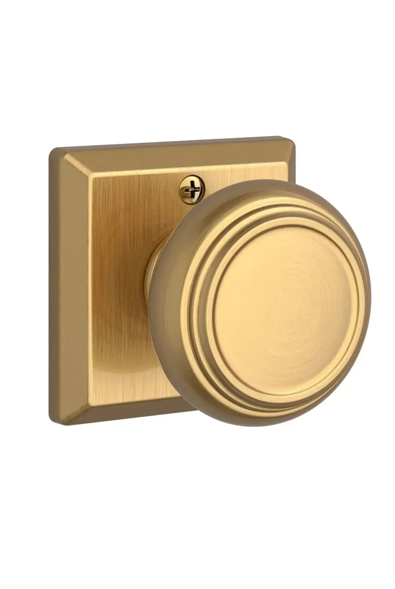 Baldwin Traditional Knob with Traditional Square Rosette in Lifetime Satin Brass finish