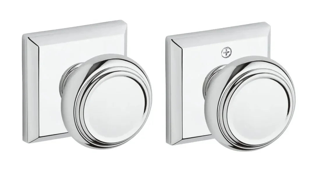 Baldwin Traditional Knob with Traditional Square Rosette Polished Chrome