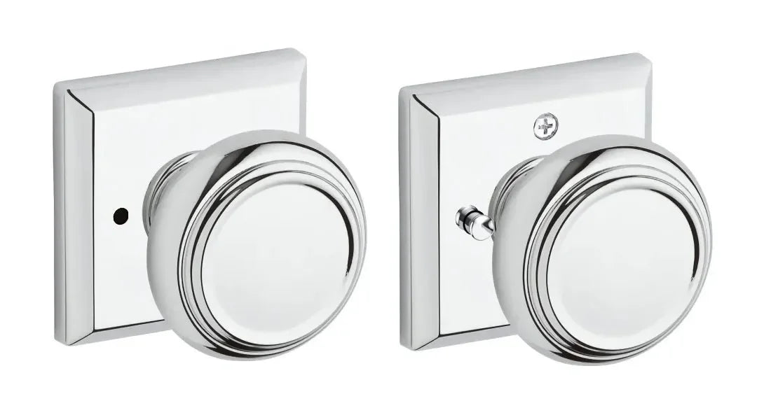 Baldwin Traditional Knob with Traditional Square Rosette Polished Chrome