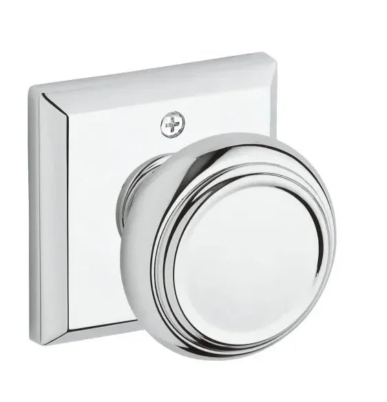 Baldwin Traditional Knob with Traditional Square Rosette Polished Chrome