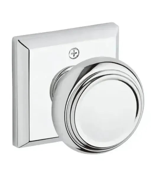 Baldwin Traditional Knob with Traditional Square Rosette in Polished Chrome finish
