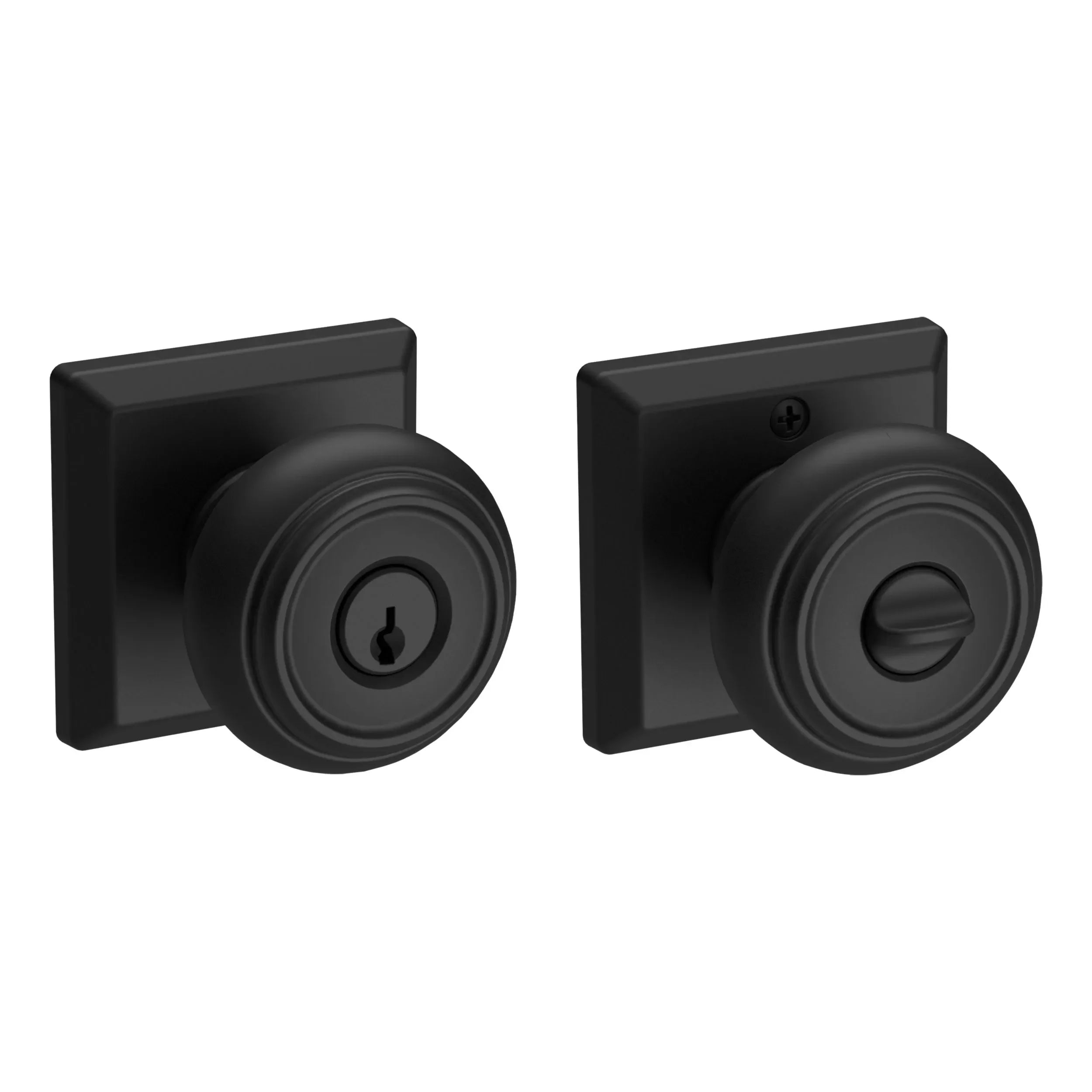 Baldwin Traditional Knob with Traditional Square Rosette Satin Black