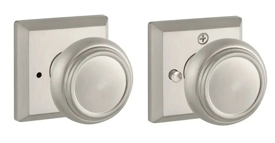 Baldwin Traditional Knob with Traditional Square Rosette Satin Nickel