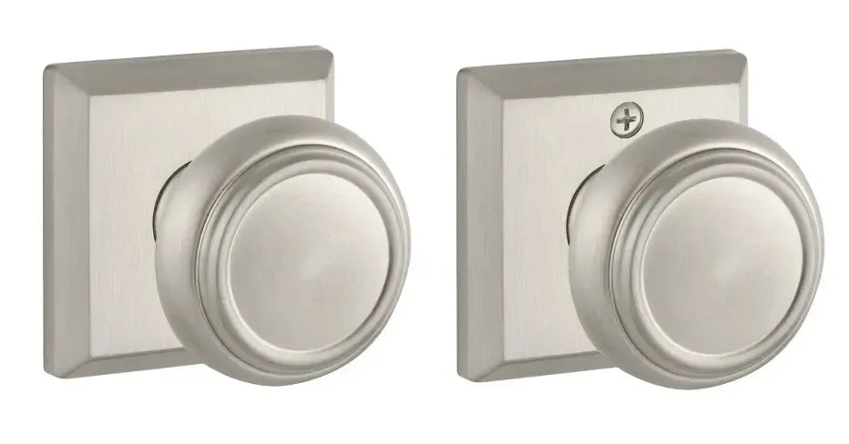 Baldwin Traditional Knob with Traditional Square Rosette Satin Nickel