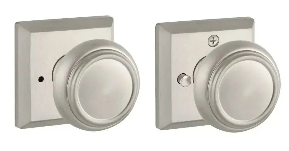 Baldwin Traditional Knob with Traditional Square Rosette in Satin Nickel finish