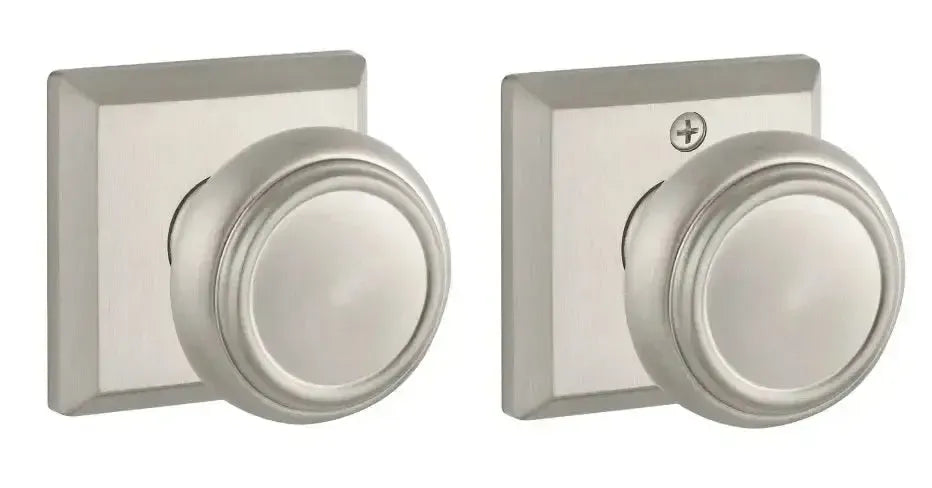 Baldwin Traditional Knob with Traditional Square Rosette in Satin Nickel finish
