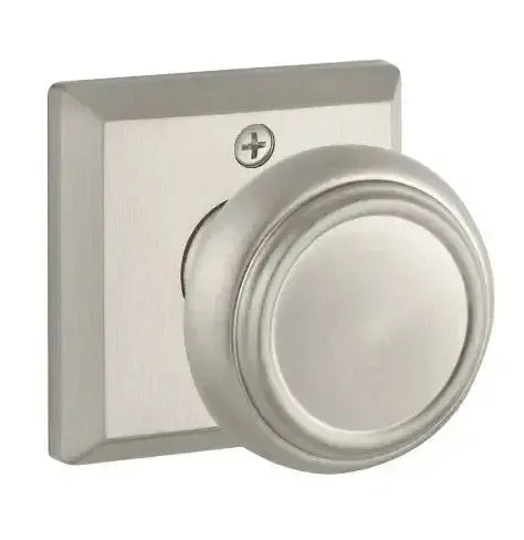 Baldwin Traditional Knob with Traditional Square Rosette in Satin Nickel finish
