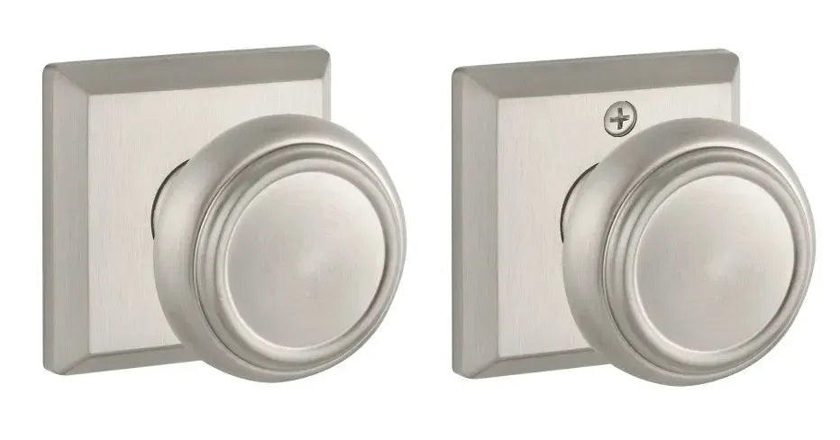 Baldwin Traditional Knob with Traditional Square Rosette Satin Nickel