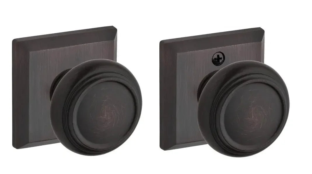 Baldwin Traditional Knob with Traditional Square Rosette Venetian Bronze